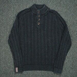 Carbon 2 Cobalt Sweater Men Medium Blue Wool Cable Knit Fishreman Heavyweight
